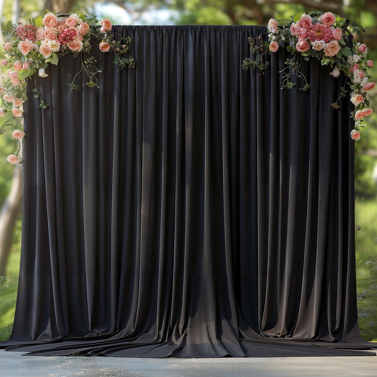 2 PCS 10×10 Ft Black Backdrop Curtains Wrinkle Free Polyester Drapes