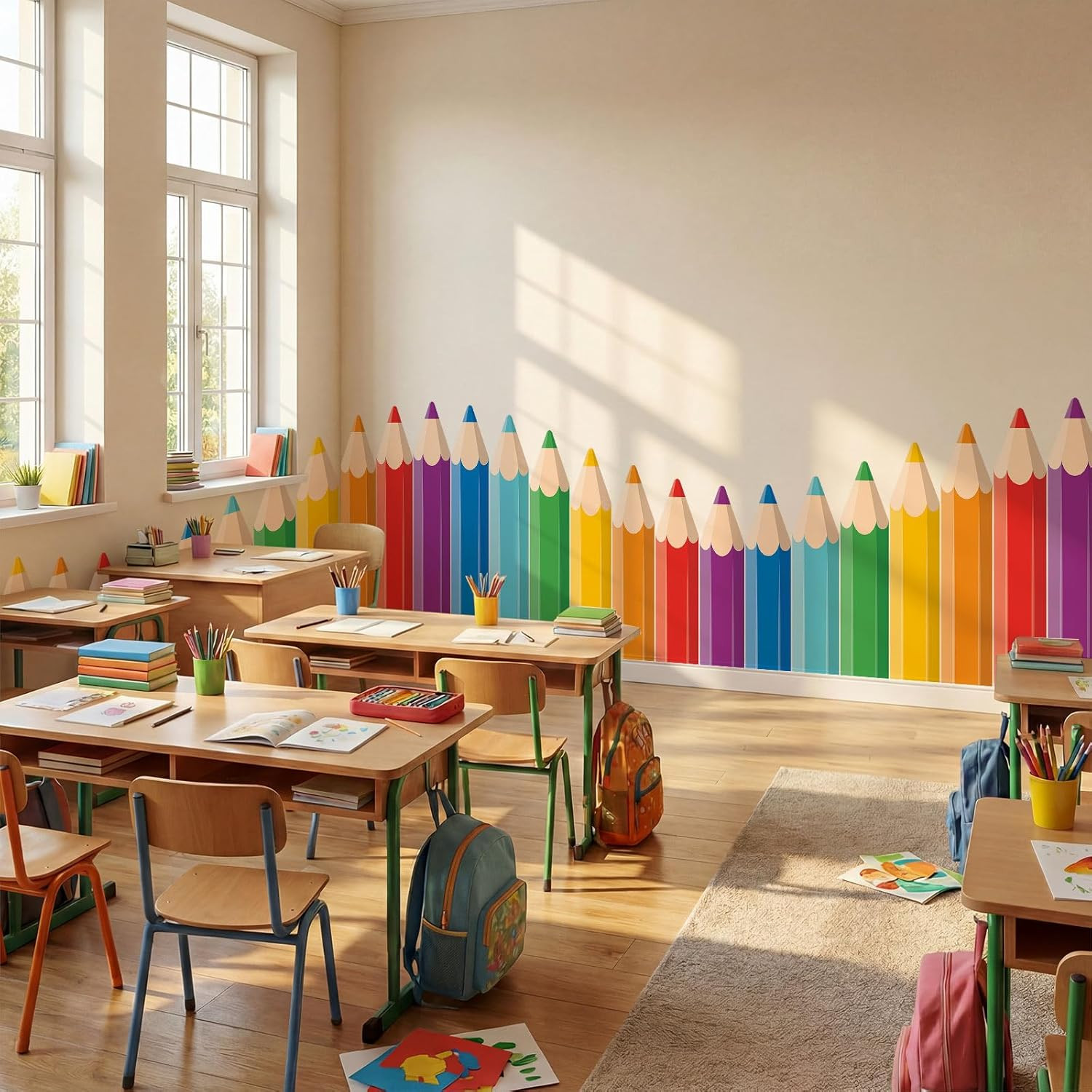 9.8 Ft Colorful Pencil Classroom Wall Decor Fabric Back to School Classroom Wall