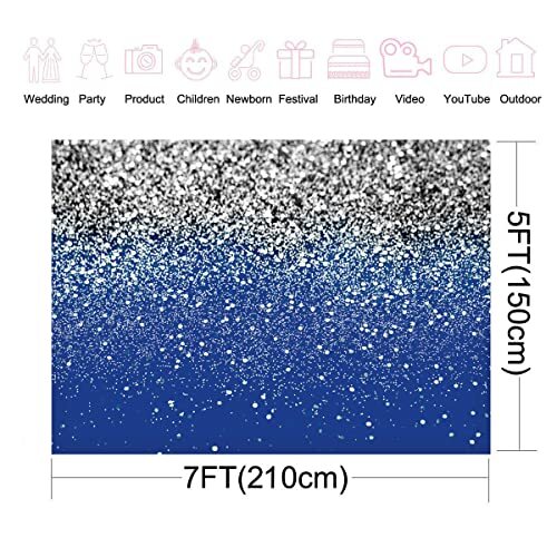 Blue and Silver Backdrop Birthday Backdrop Silver Spots Bokeh 7X5ft Multi
