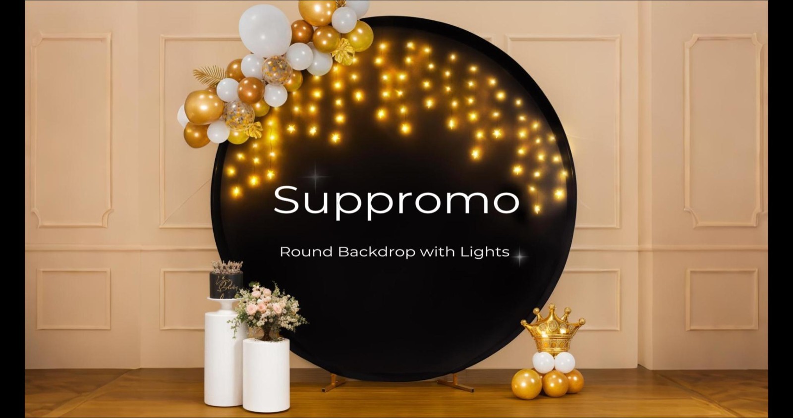 7.2FT White Round Backdrop with LED Fairy Lights for Weddings, Parties & Photos