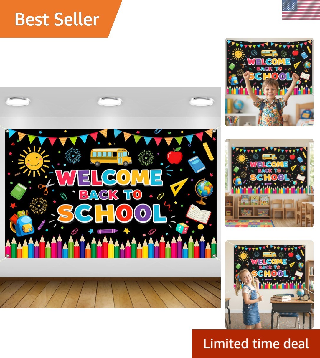 Colorful 5.9×3.6ft Back to School Banner Backdrop – Perfect for Celebrations