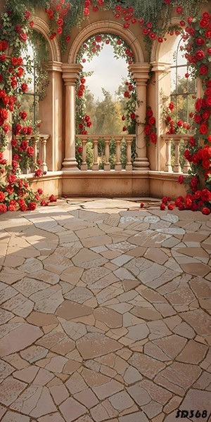 10’x20’Computer-painted Red Floral Arch Balcony Scenic Backdrop Background SD368
