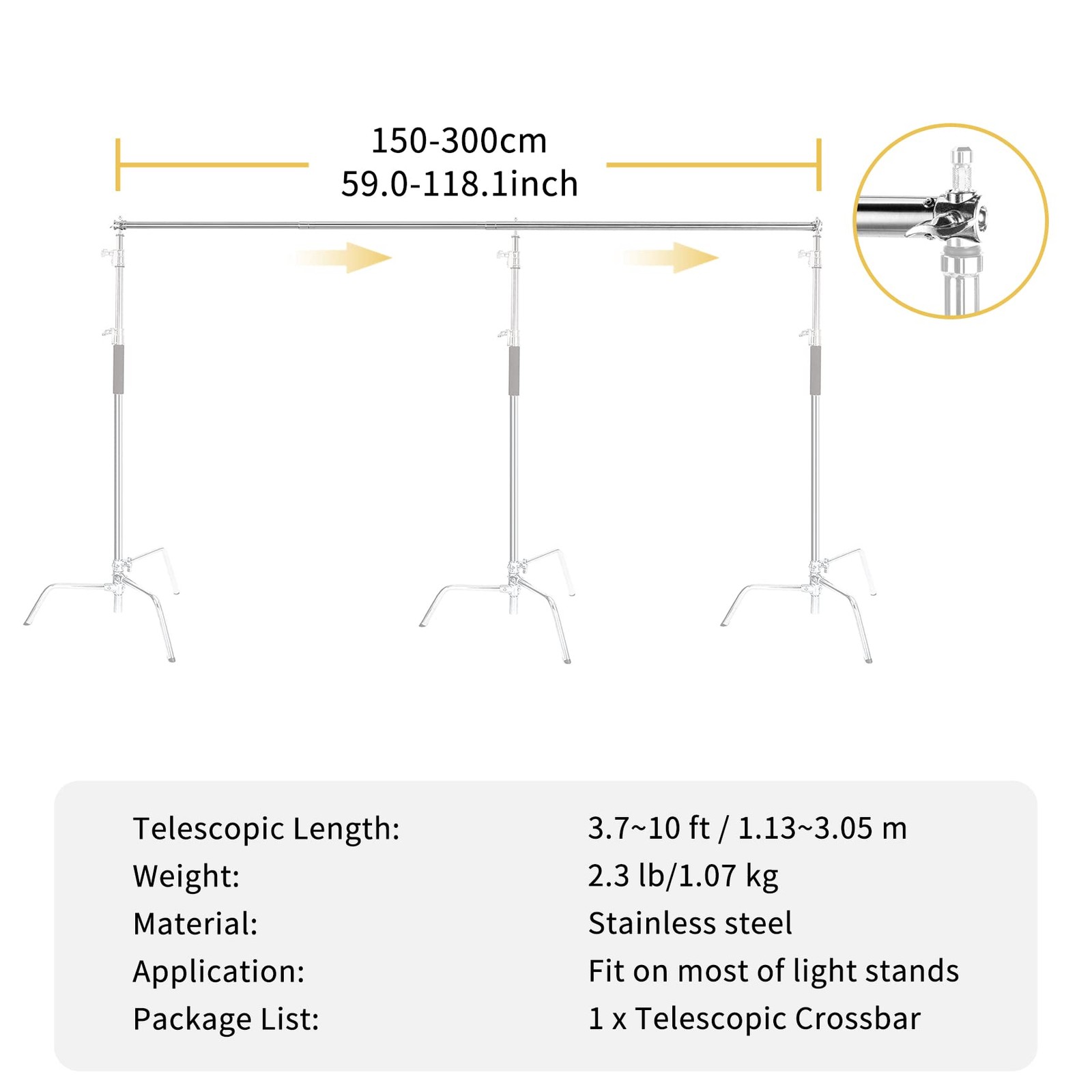 Stainless Steel Telescopic Backdrop Crossbar Max Length 10 ft/3m Adjustable B…