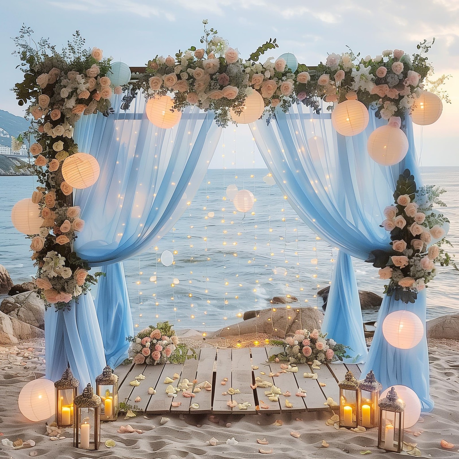 2 PCS Baby Blue Tulle Backdrop Curtain Light String 10×8 FT Sheer Panel 5×8