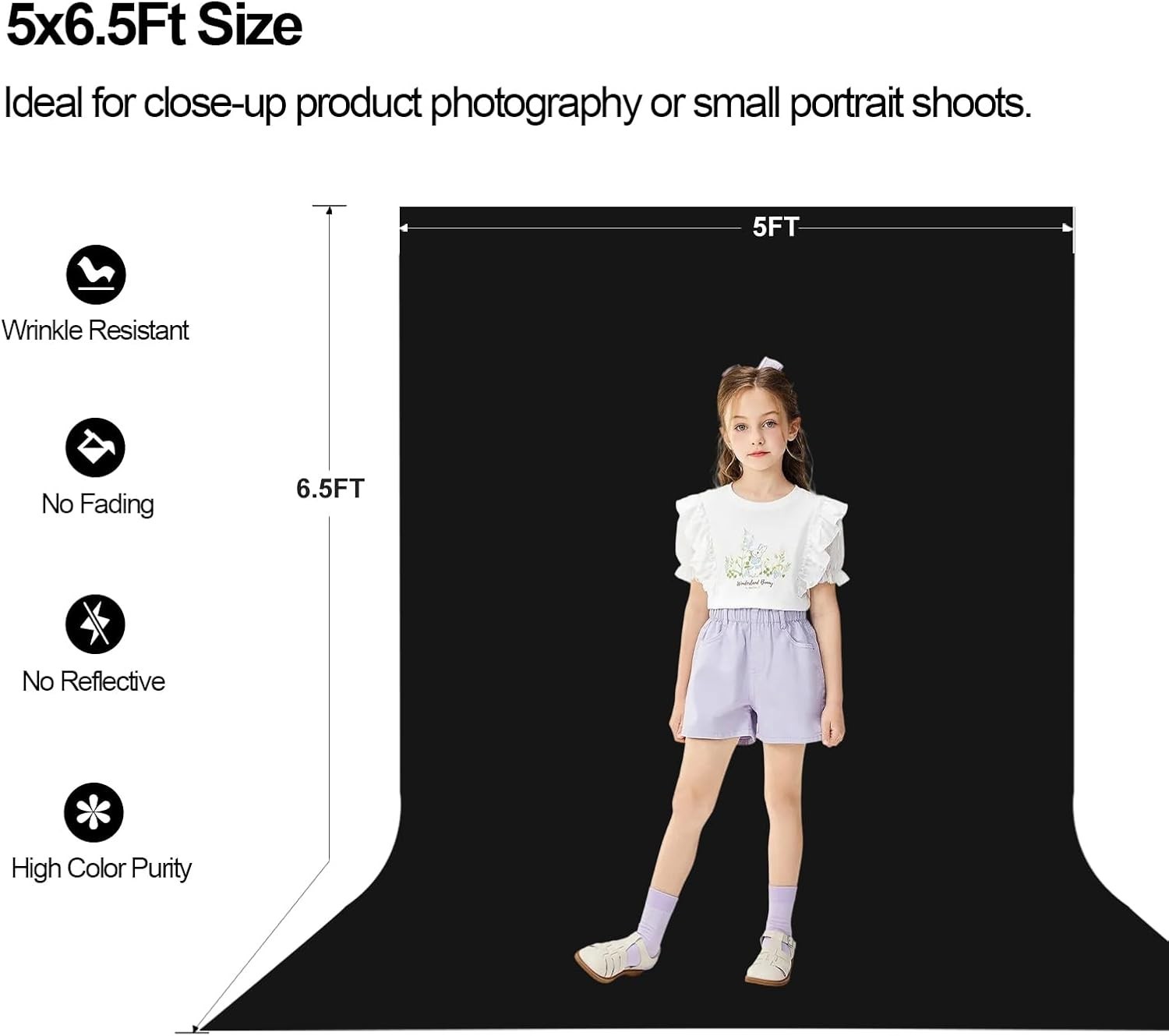 Versatile 5×6.5 Ft Black Backdrop for Photography, Video Recording & Events