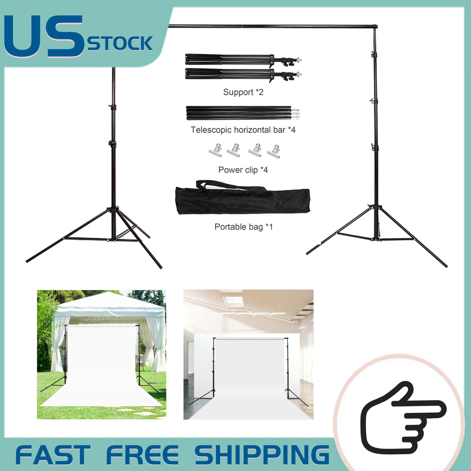 10Ft Heavy Duty Adjustable Photography Background Support Stand Kit w/Sand Bags