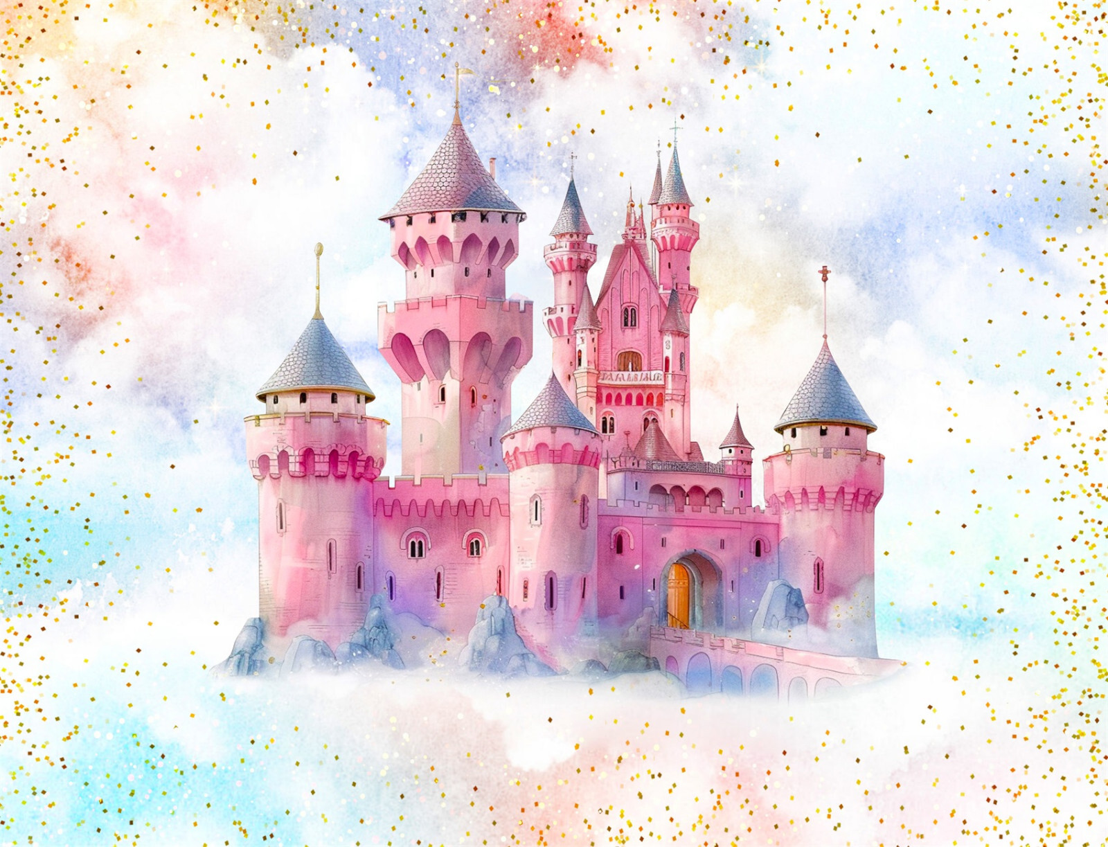 10x8ft Fantasy Fairy Princess Pink Retro Castle Vinyl Backdrop Photo Background