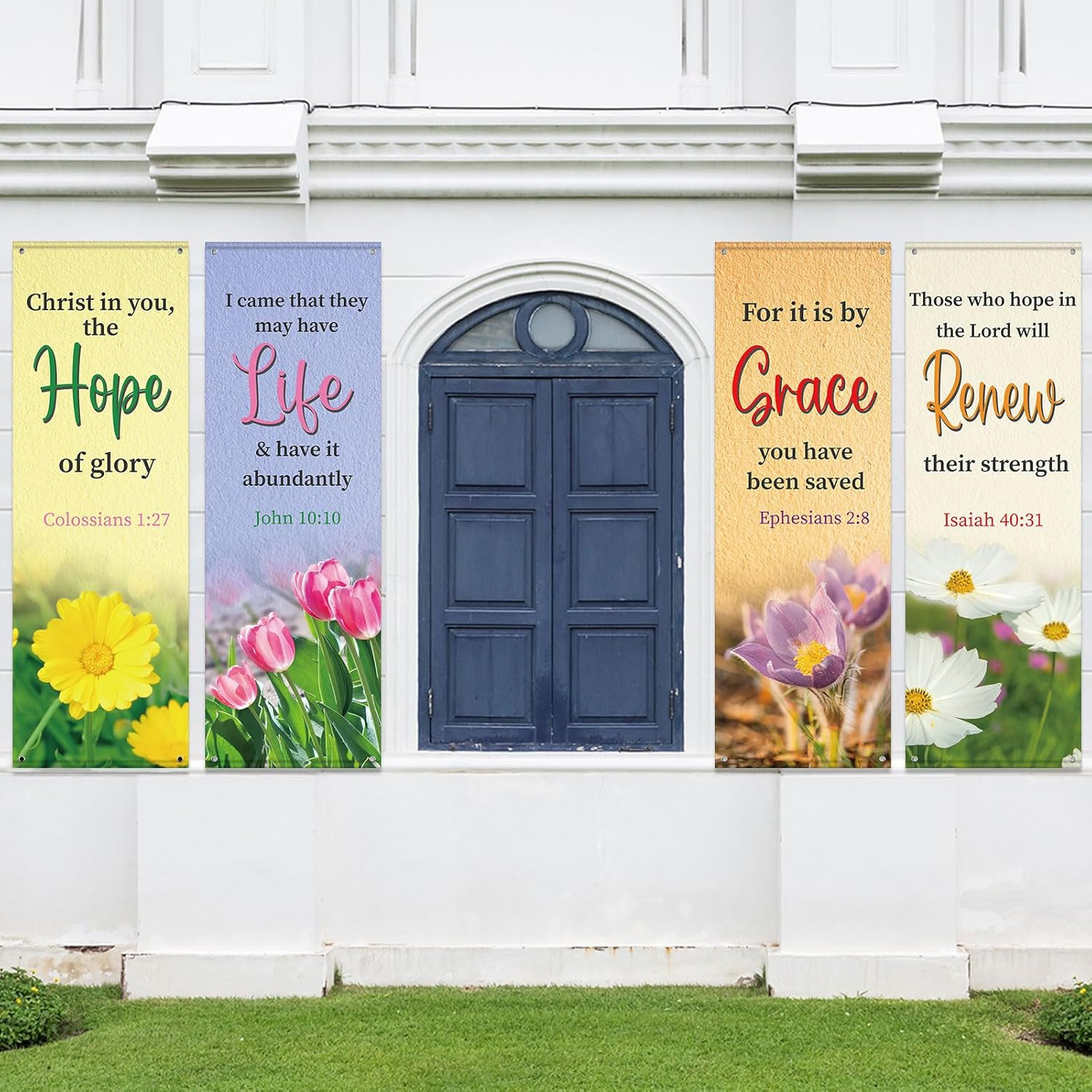 4-Piece Inspirational Church Banners with Scripture for Sanctuary Decor