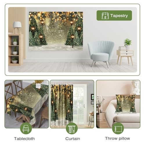 Winter Christmas Tree Backdrop Glitter Bokeh Winter Snow Forest Trees 7x5ft