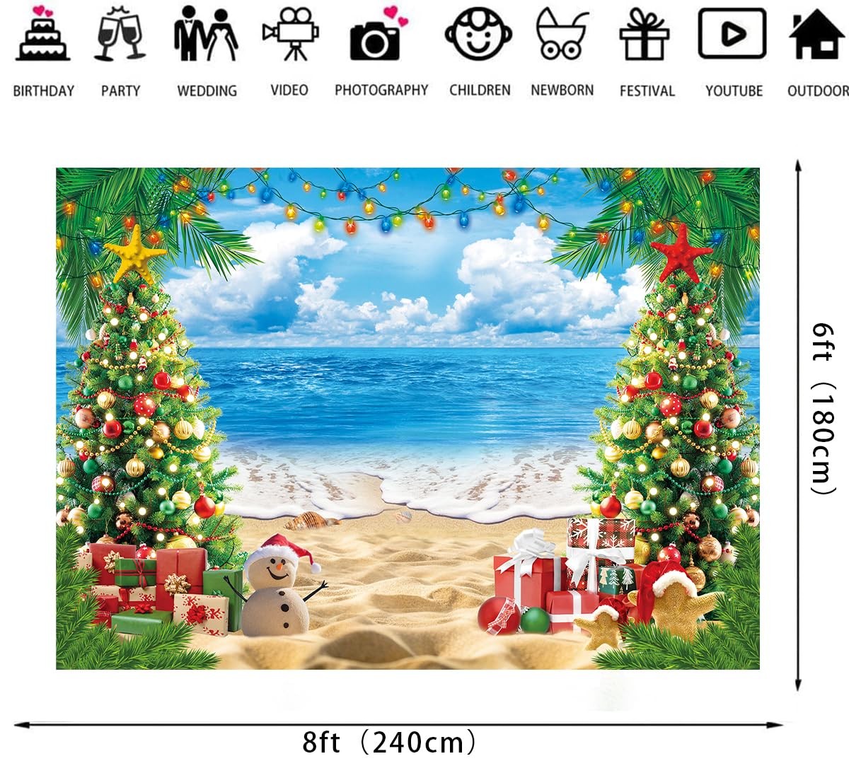 July Christmas Summer Beach Tropical Hawaiian Photo Backdrop 8x6ft Mat Set