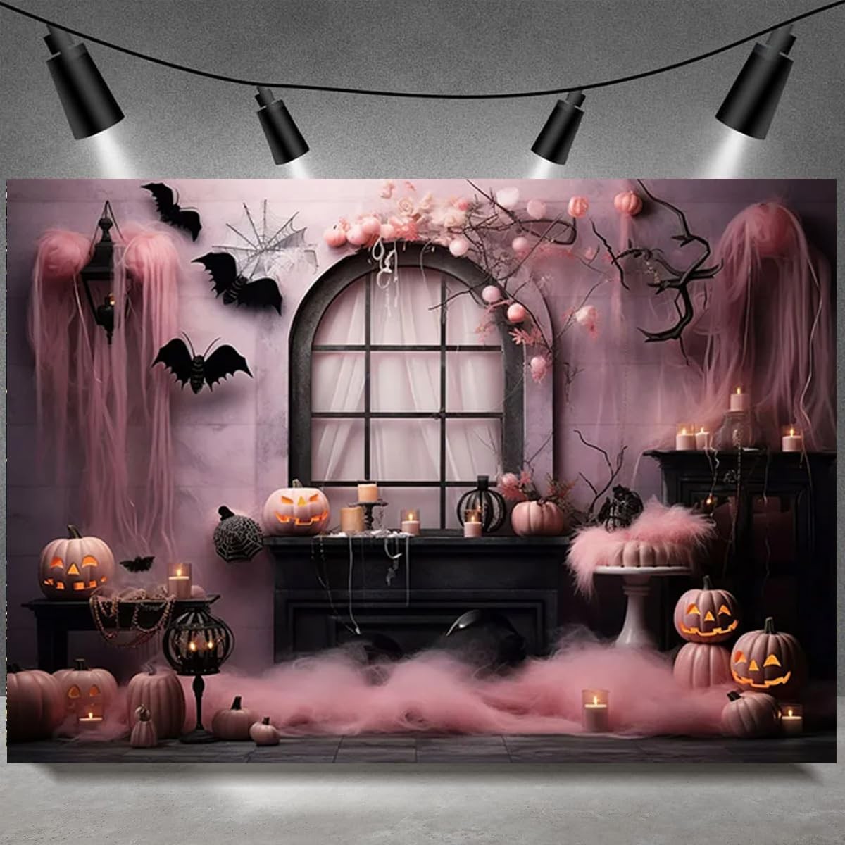 Pink Halloween Pumpkin Background – Spooky Photography Backdrop 6X4FT,