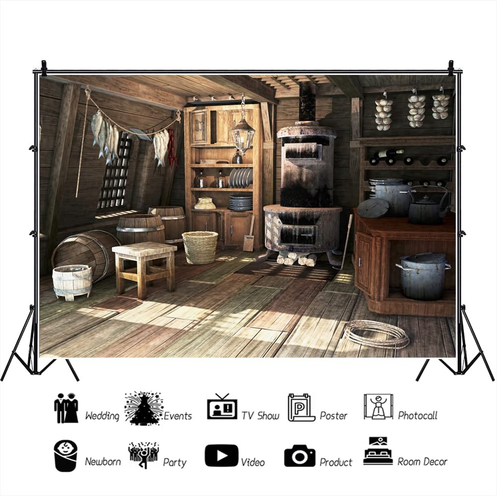 8x6ft Rustic Old Kitchen Backdrop Photography Background Cupboard Wood Floor