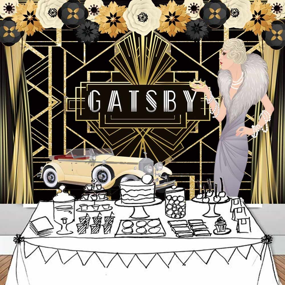 The Great Gatsby Birthday Backdrop Banner Baby Shower Party Supplies 7x5Ft
