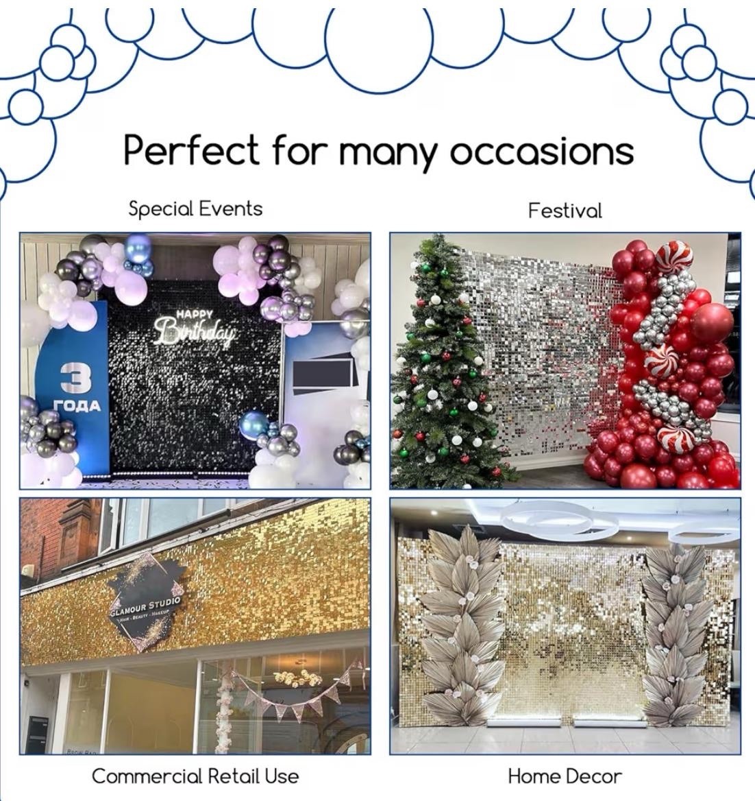 Brand New. LiteGrid Series Sequin Wall Backdrop – 24Pcs Matte White