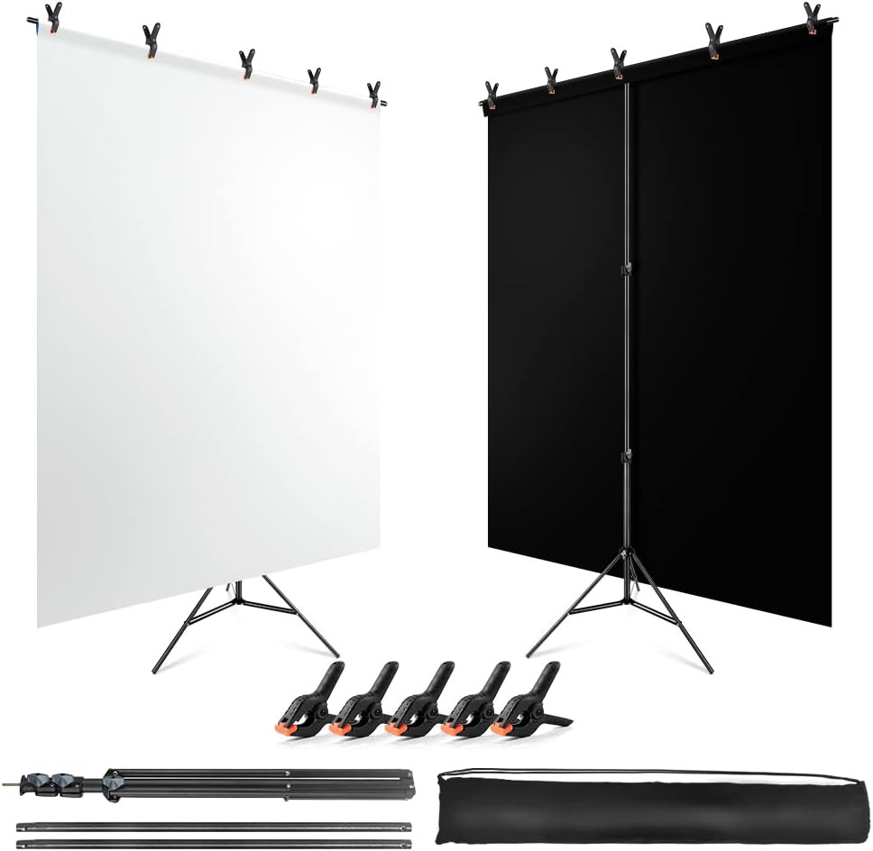 Black White Backdrop Screen with Stand Kit for Photo Video Studio Filming 5X6.5f