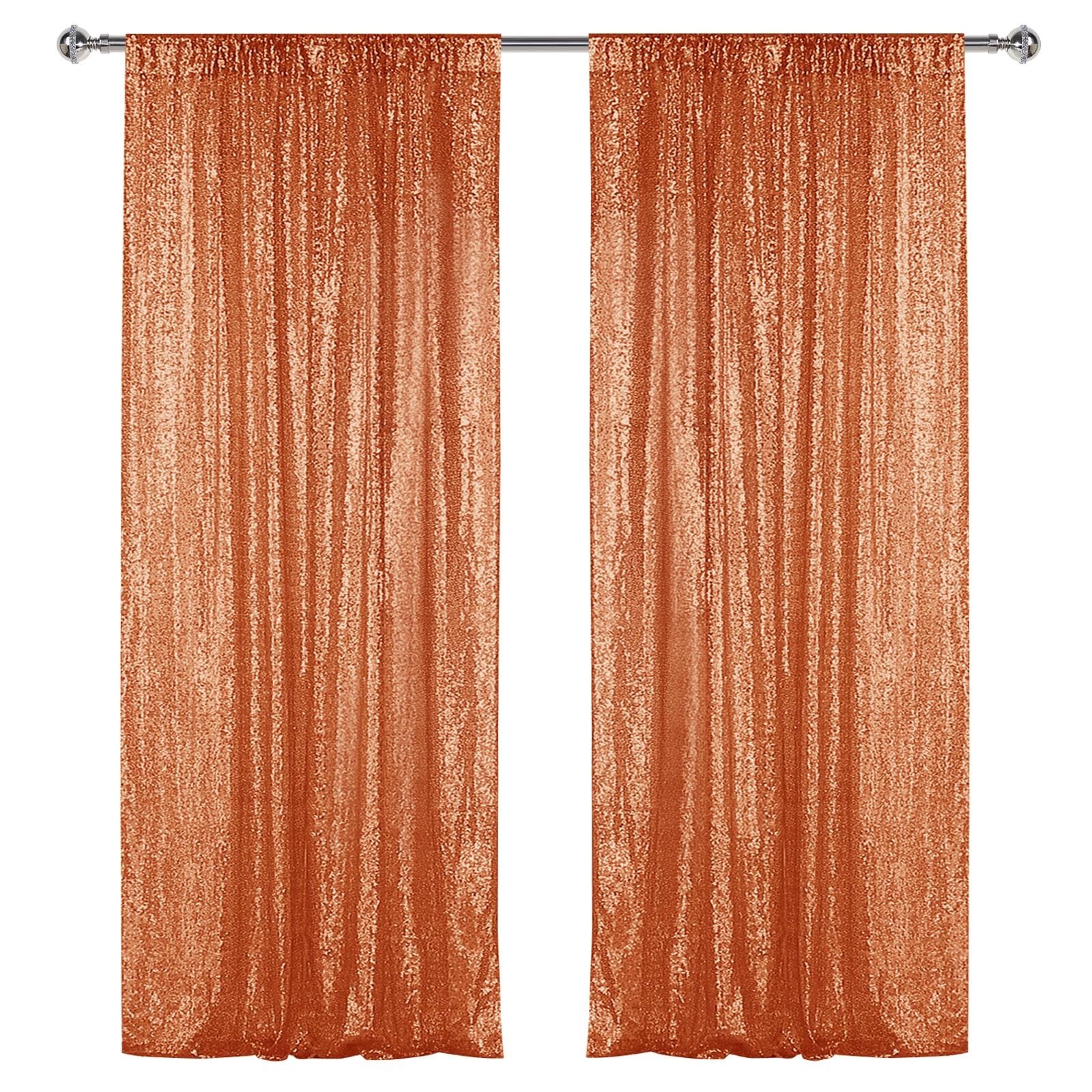 Orange Sequin Backdrop Curtain 2 Panels 2FTx8FT Glitter Orange Background Dra…