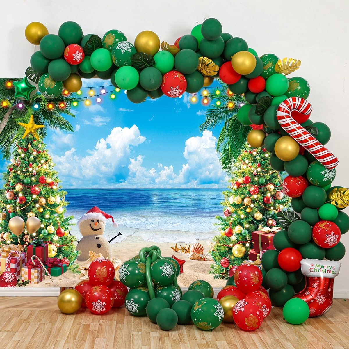 July Christmas Backdrop 7x5ft 210x150cm Tropical Beach Tree Photo Background