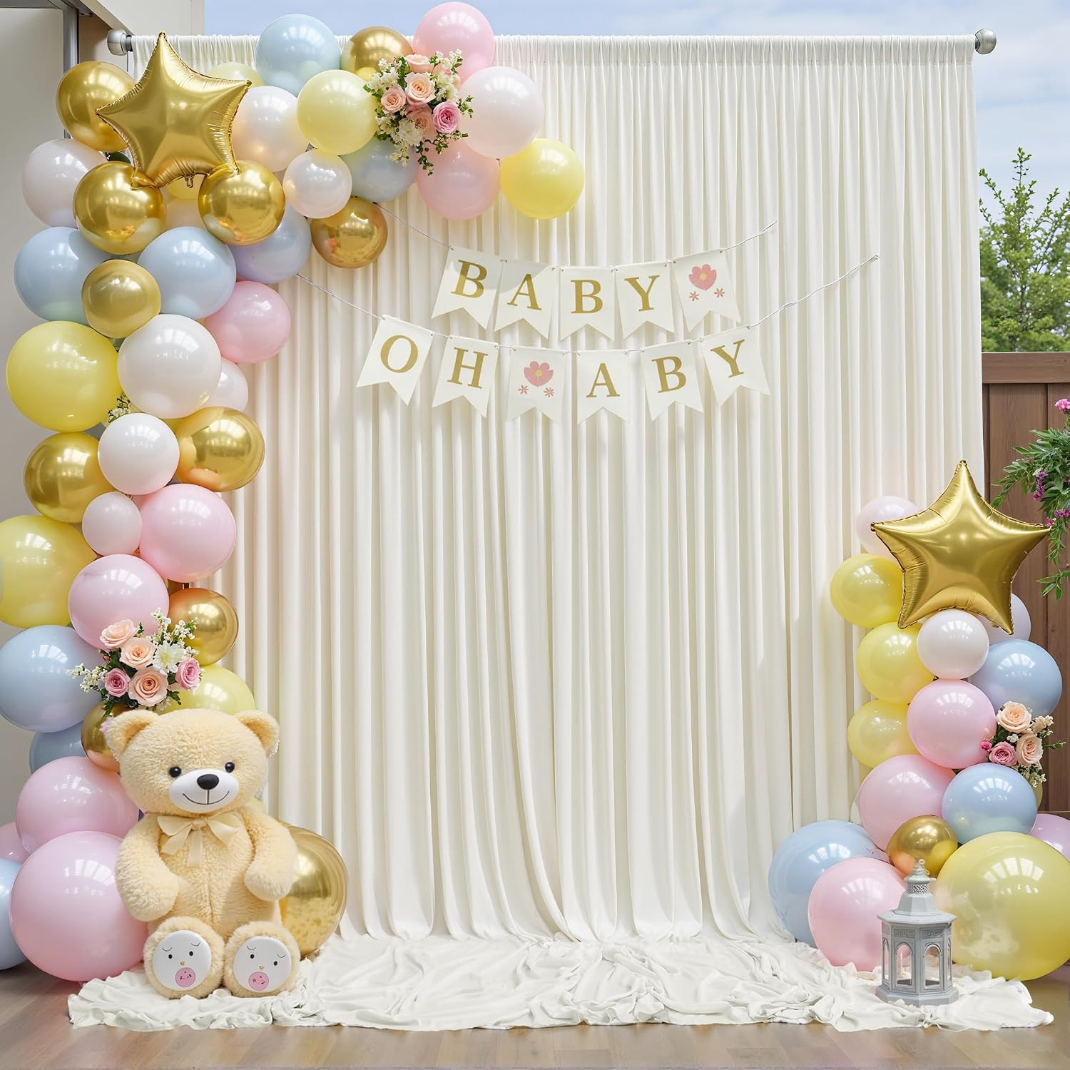 40Ft X 8Ft Wrinkle Free Ivory Backdrop Curtain for Parties, 8 Panels 5X8Ft
