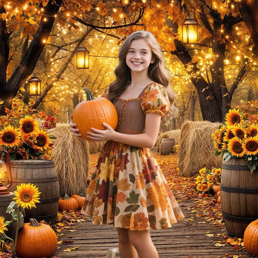 7x5FT Fall Photo Backdrop Autumn Forest Scenery Maple Leaves Farm Harvest