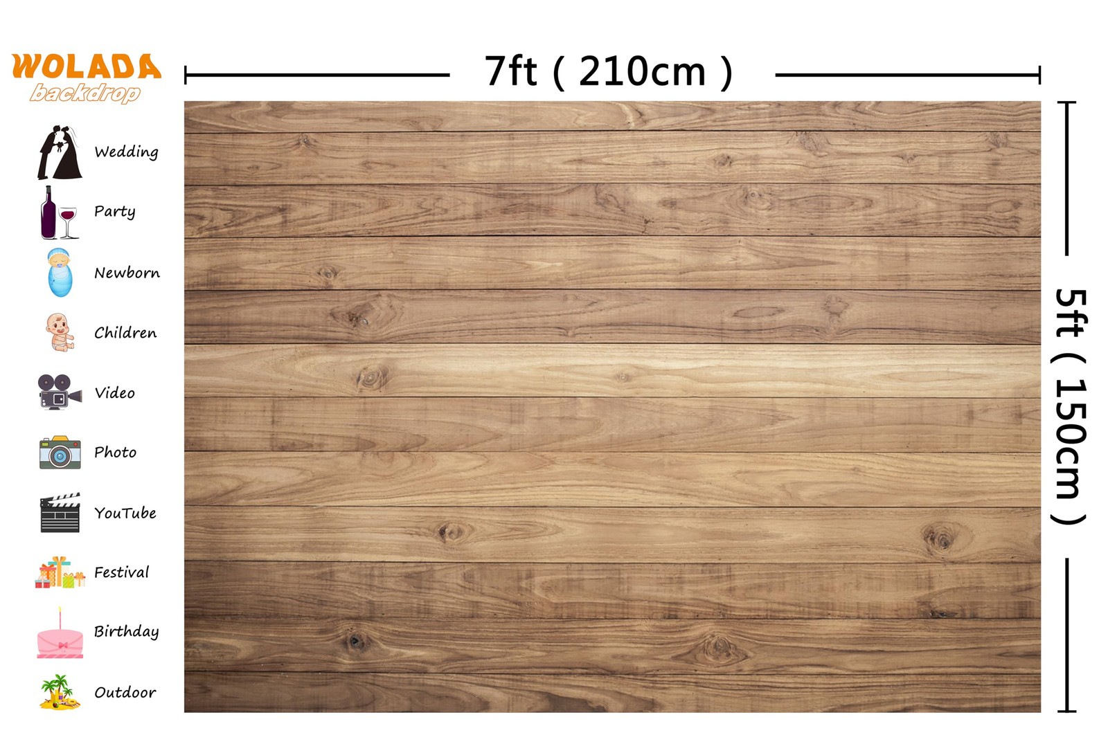 8×6 FT Natural Light Brown Wood Plank Photography Backdrop Realistic