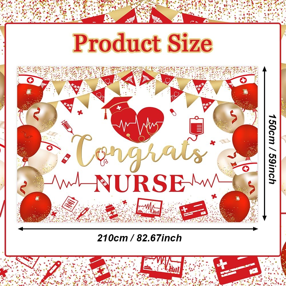 7x5ft Congrats Nurse Backdrop Red Gold Nurse Graduation Photography Background C