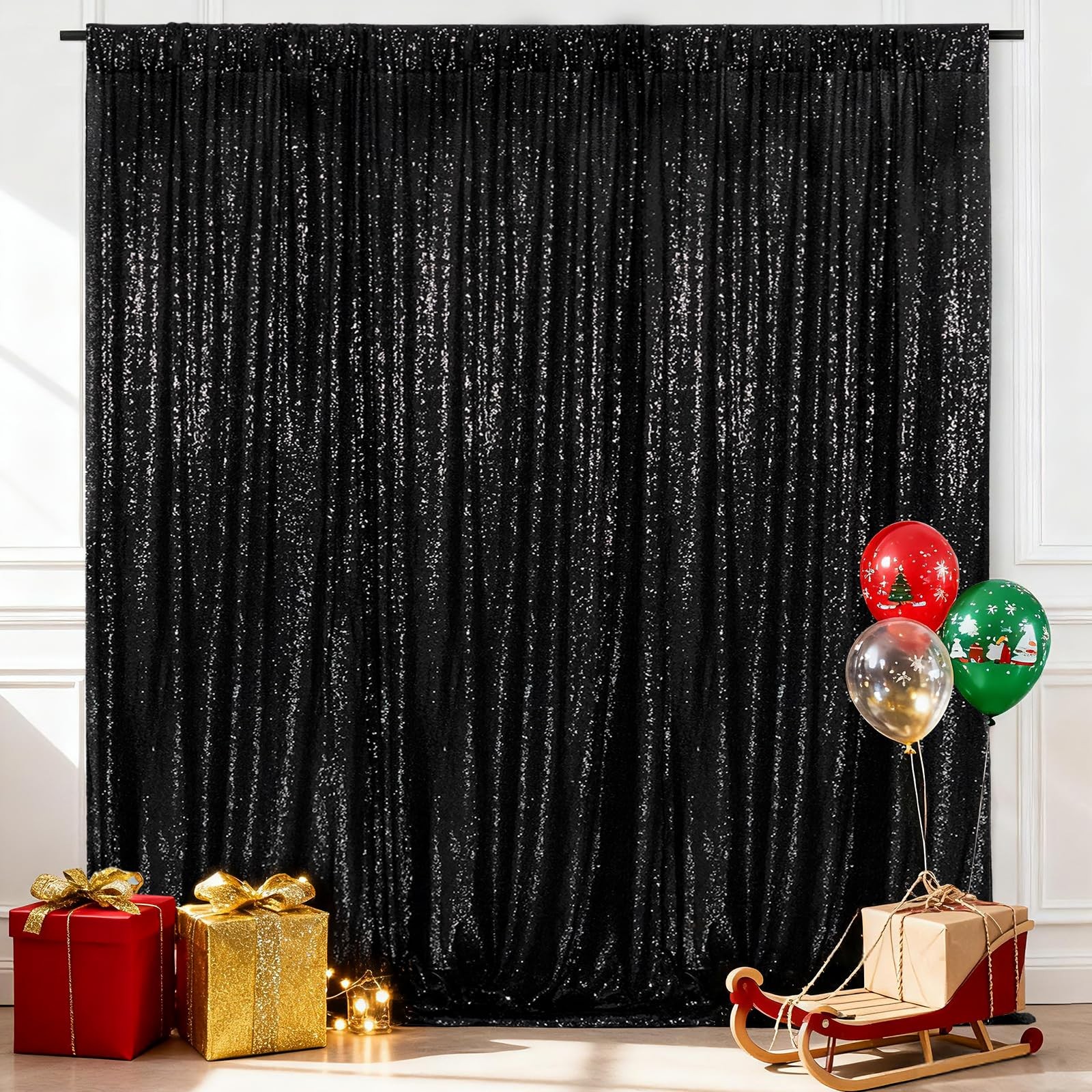 Sequin Backdrop 6×8 Feet Black Curtain Background Halloween Wedding Party