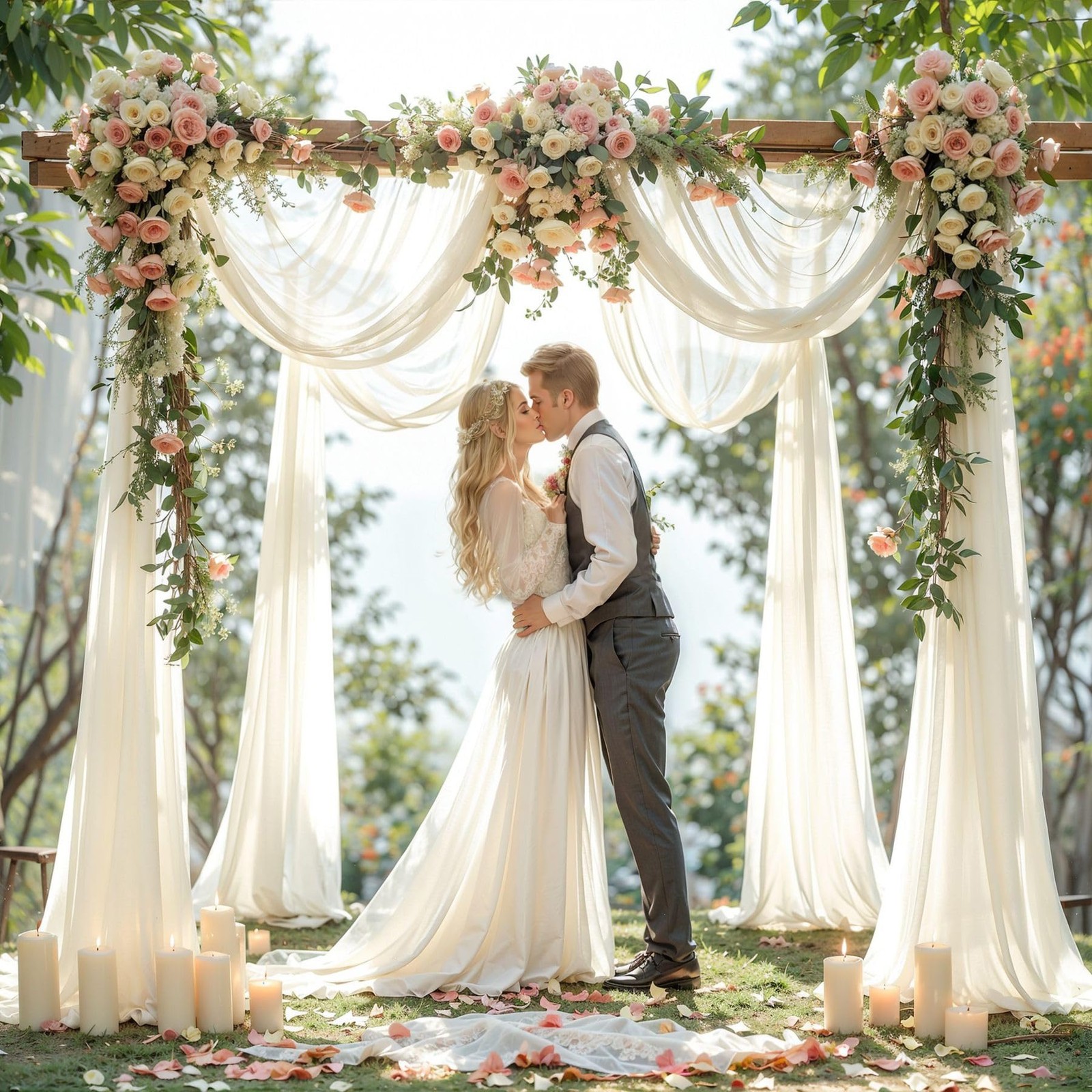 Wedding Arch Draping Fabric 1 Panel 18FT Beige Sheer Chiffon Backdrop Curtain