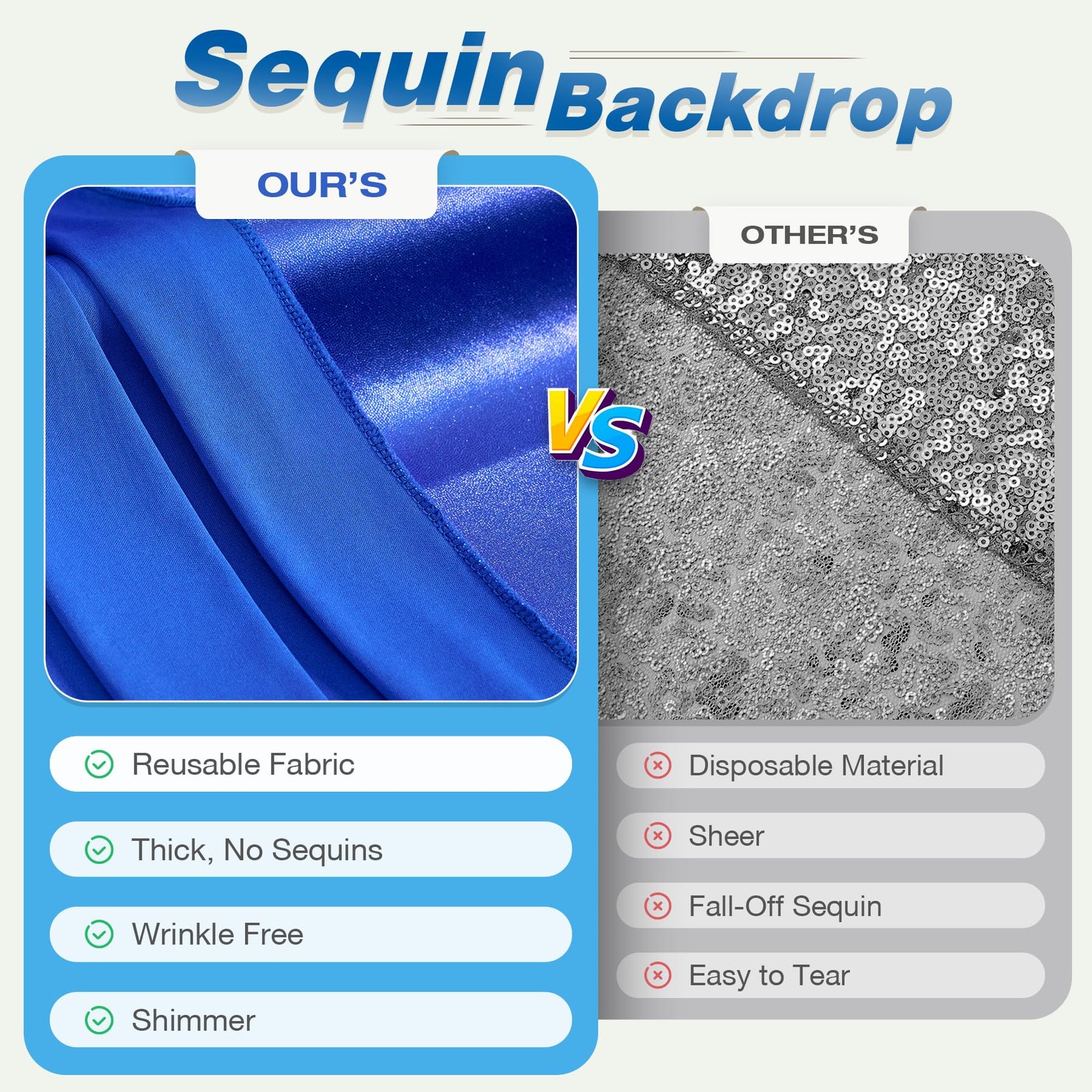 40×10 Wrinkle Free Royal Blue Sequin 5ft(W)x10ft(H)_8 Panels,