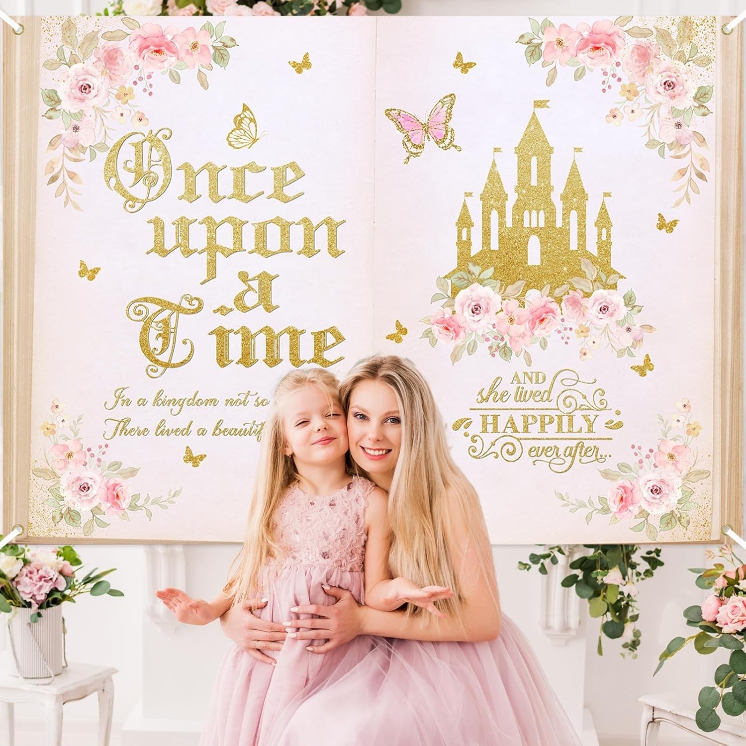 Once Upon a Time Backdrop for Girls Floral Castle Princess Fairy Tale Birthda…