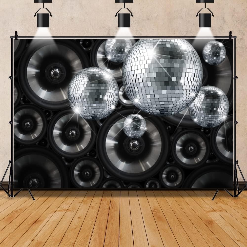 7x5ft Black Silver Disco Party Backdrop Retro Music Photography Background