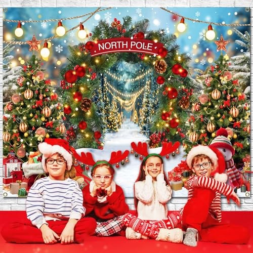 North Pole 7x5ft (82.6″Wx59″H) Snowy Forest Xmas Tree Landscape