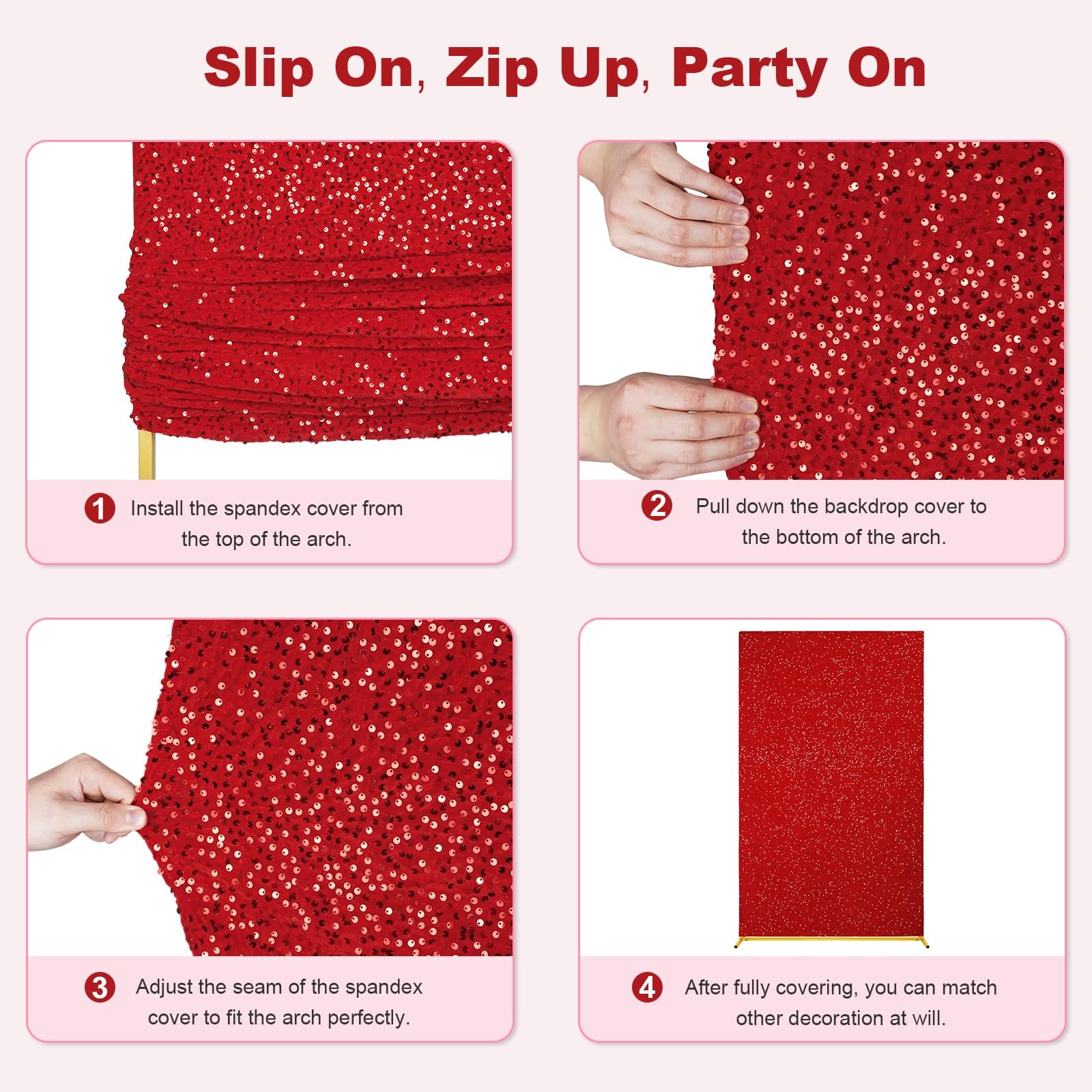 Square Wedding Arch Backdrop Cover, 6.6×4 Ft Velvet Red Sequin Backdrop Stand…