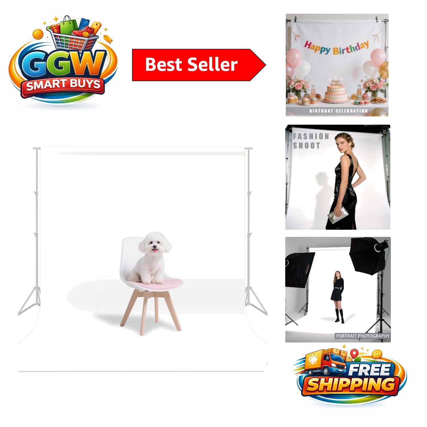 Versatile 5x7ft White Backdrop with Lace Edges – Perfect for Fashion Photoshoots