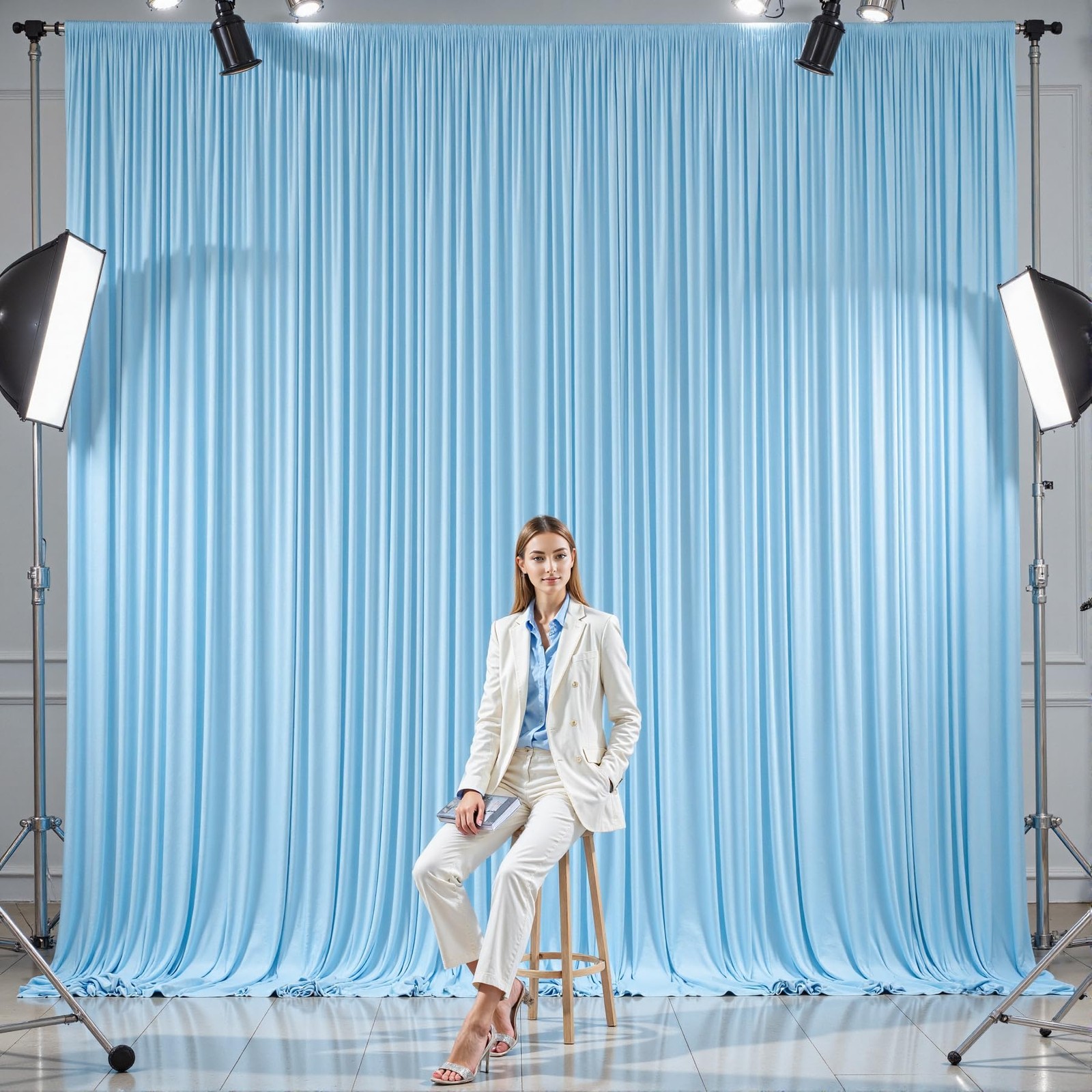 10 Panels Baby Blue Backdrop Curtains – W4′ x H10′(10 panels),