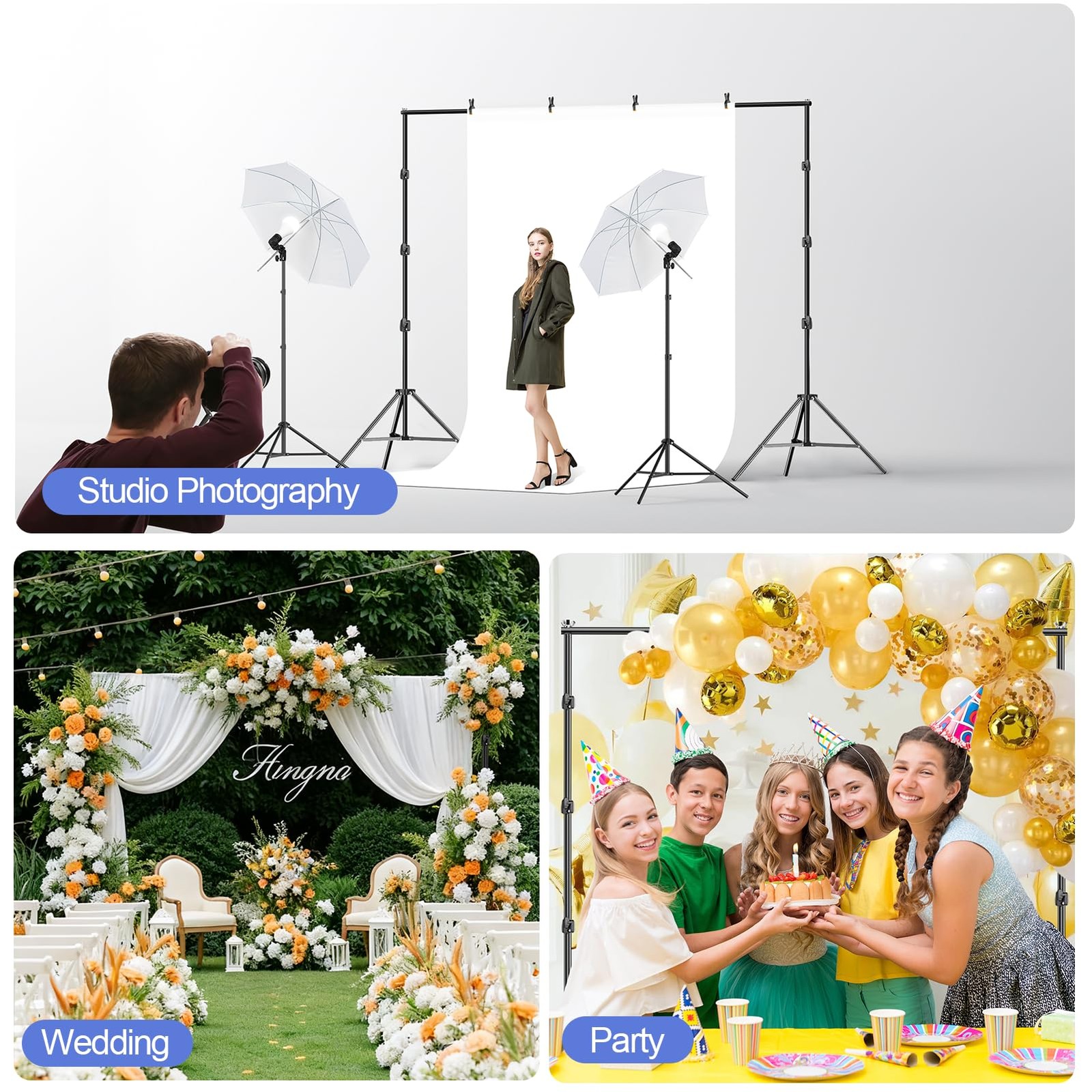 EMART Photo Video Studio Backdrop Stand Kit, 8.5x10ft Adjustable Photography Gre