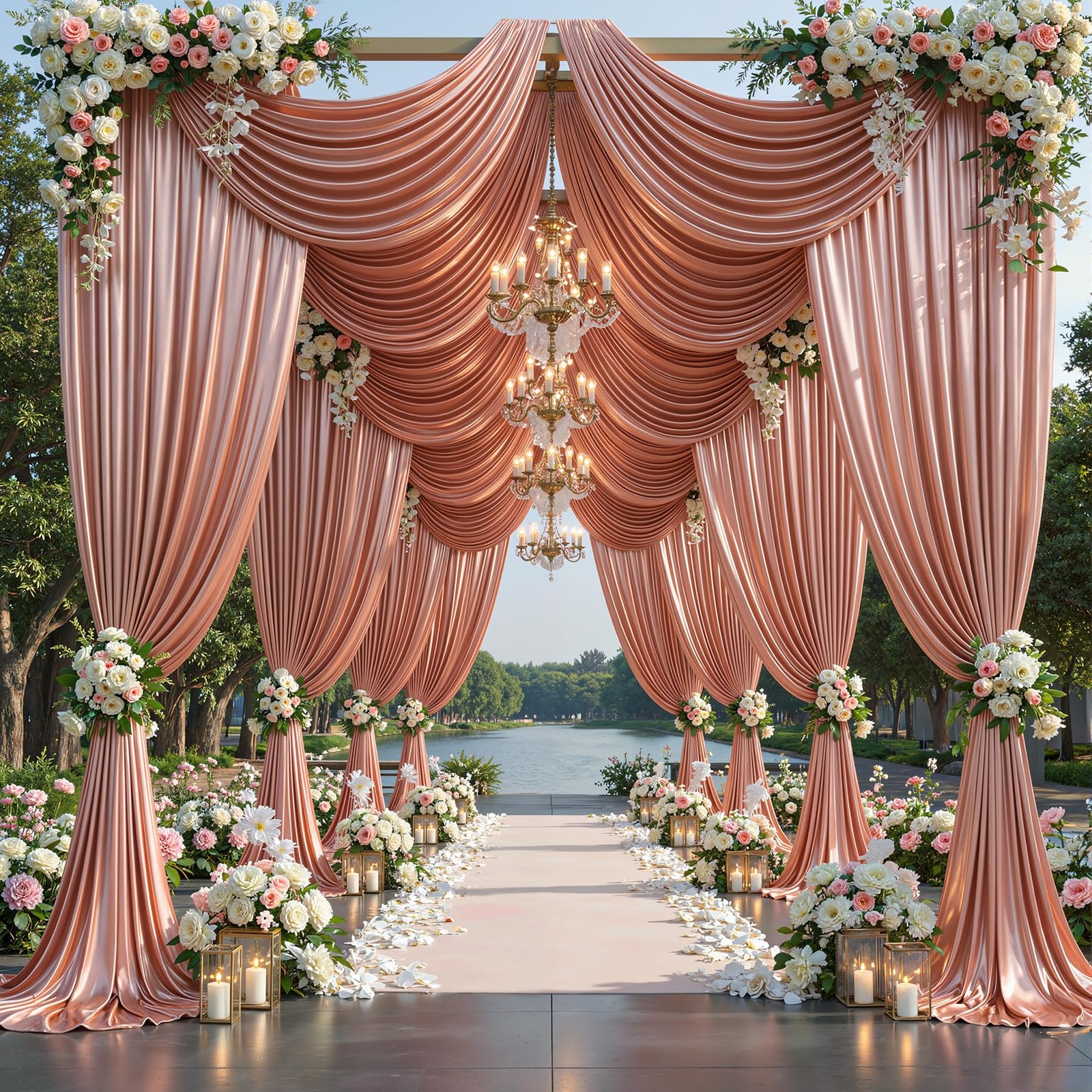40x10ft Rose Gold Glitter Backdrop Curtain for W5 x H10′(8 Panels),