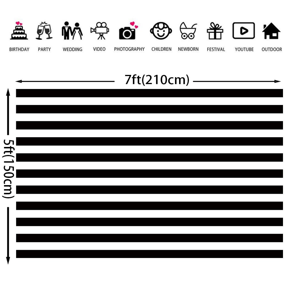 7x5ft Black White Stripes Photography Backdrop Birthday Party Baby Shower Vinyl