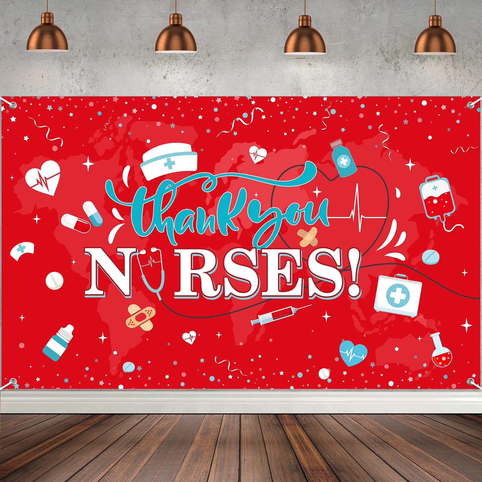 Thank You Nurses Backdrop Decoration,Large Fabric 2025 Nurses Week Backdrop B…