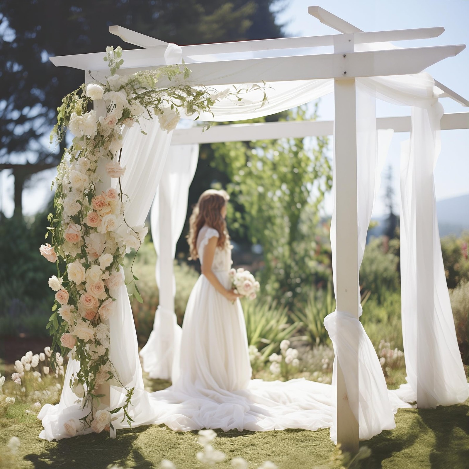 1 Panel White Sheer Arch Draping Fabric, 30-Inch x 20-Foot, Wedding Backdrop