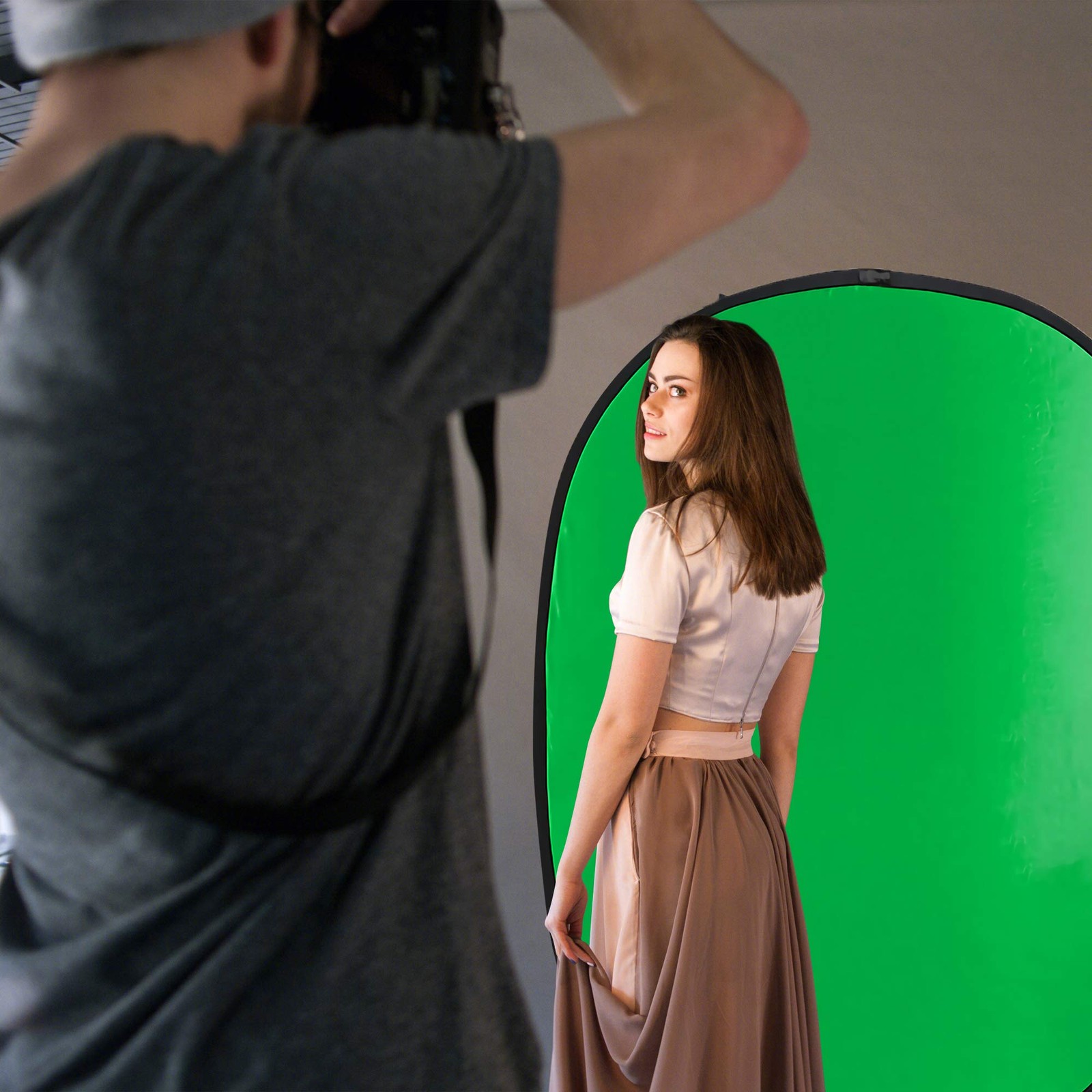 Double Sided Pop Up Collapsible Blue Green Chroma Key Backdrop Panel Case