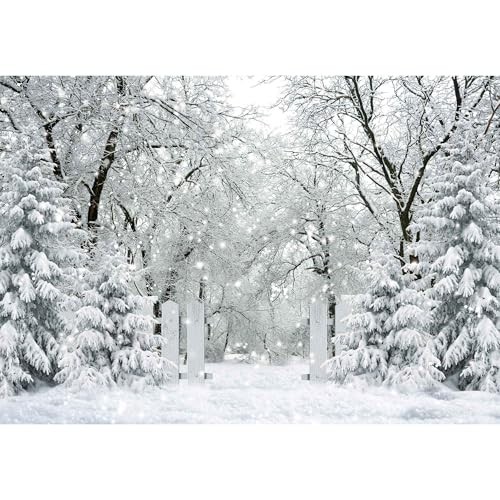 12x8FT White Winter Forest Scene Photography Backdrop – Wonderland Snowflake