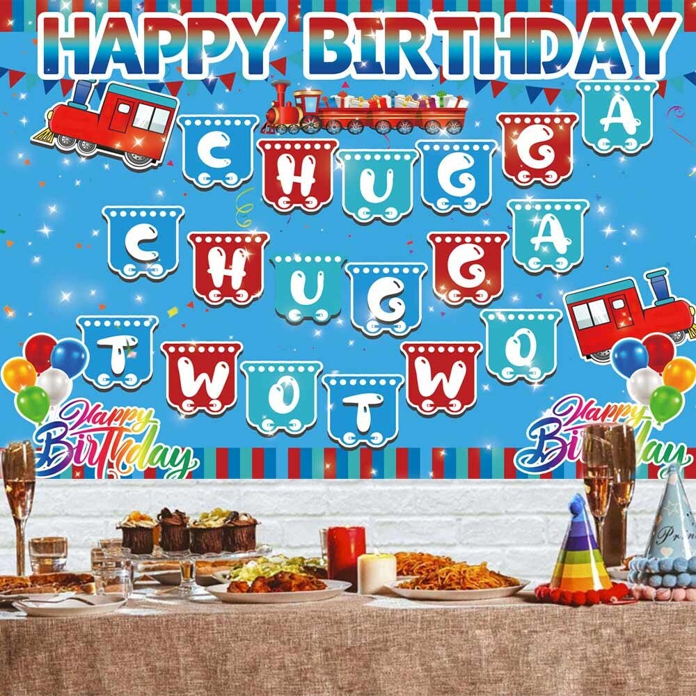 Happy 2nd Birthday Train Backdrop Banner Vinyl Party Supplies 7x5Ft