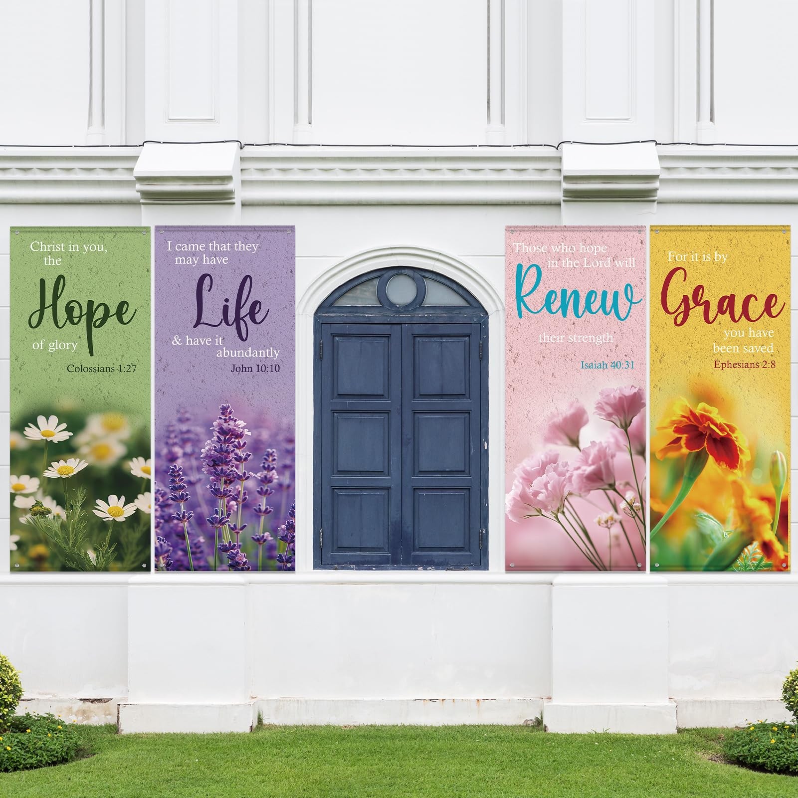 4Pcs Church Banner with Scripture for Sanctuary Wall Worship Classical Christ…