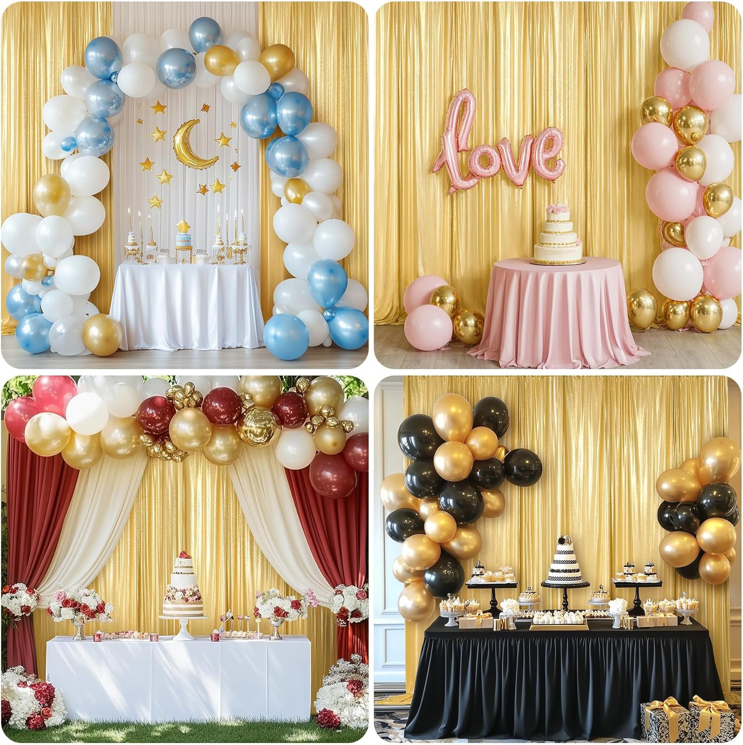 20X10 Ft Gold Sequin Backdrop Curtain for Parties, Wrinkle Free Glitter Backdrop