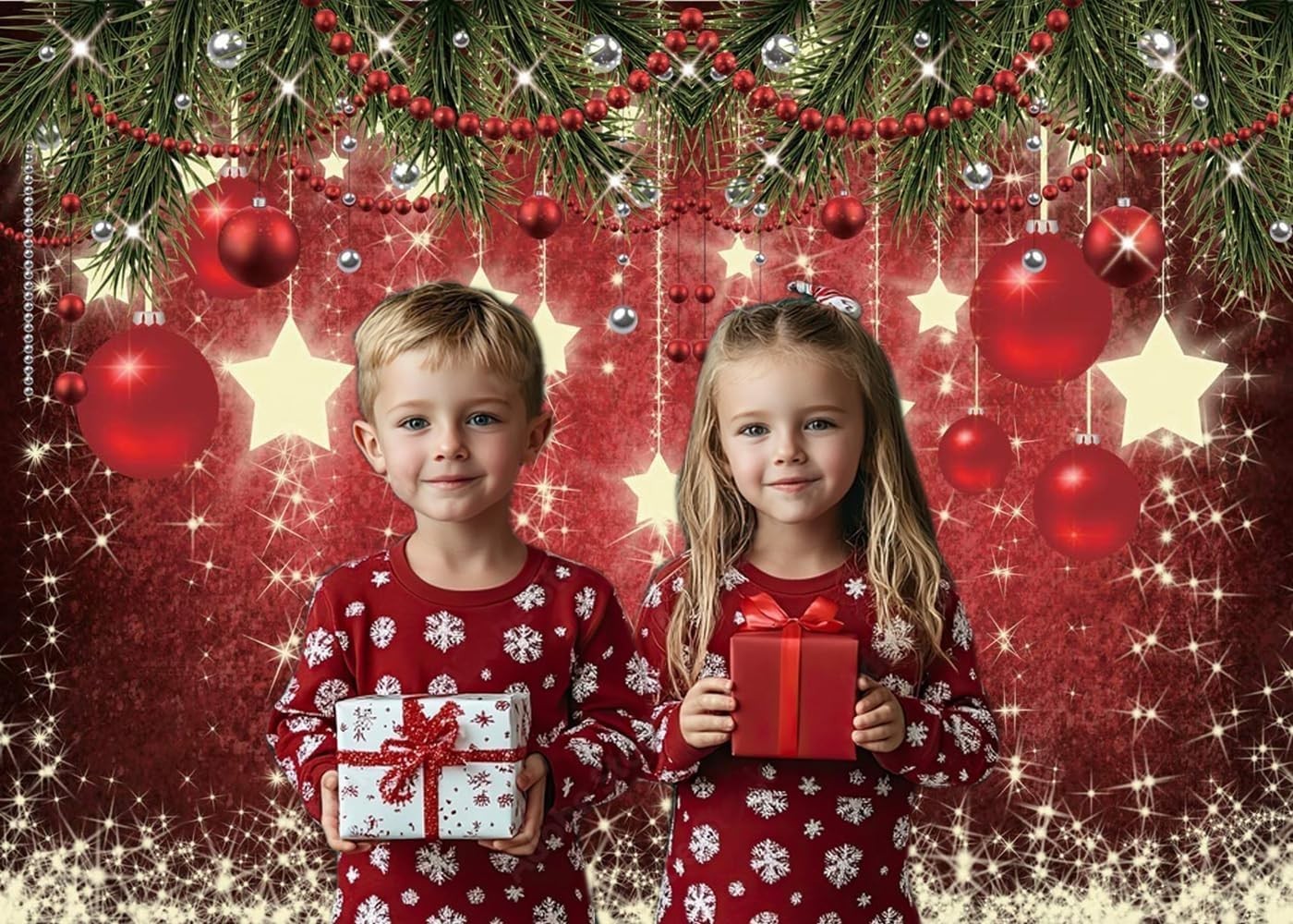 Festive 7x5ft Red Ball Christmas Backdrop for Holiday Parties