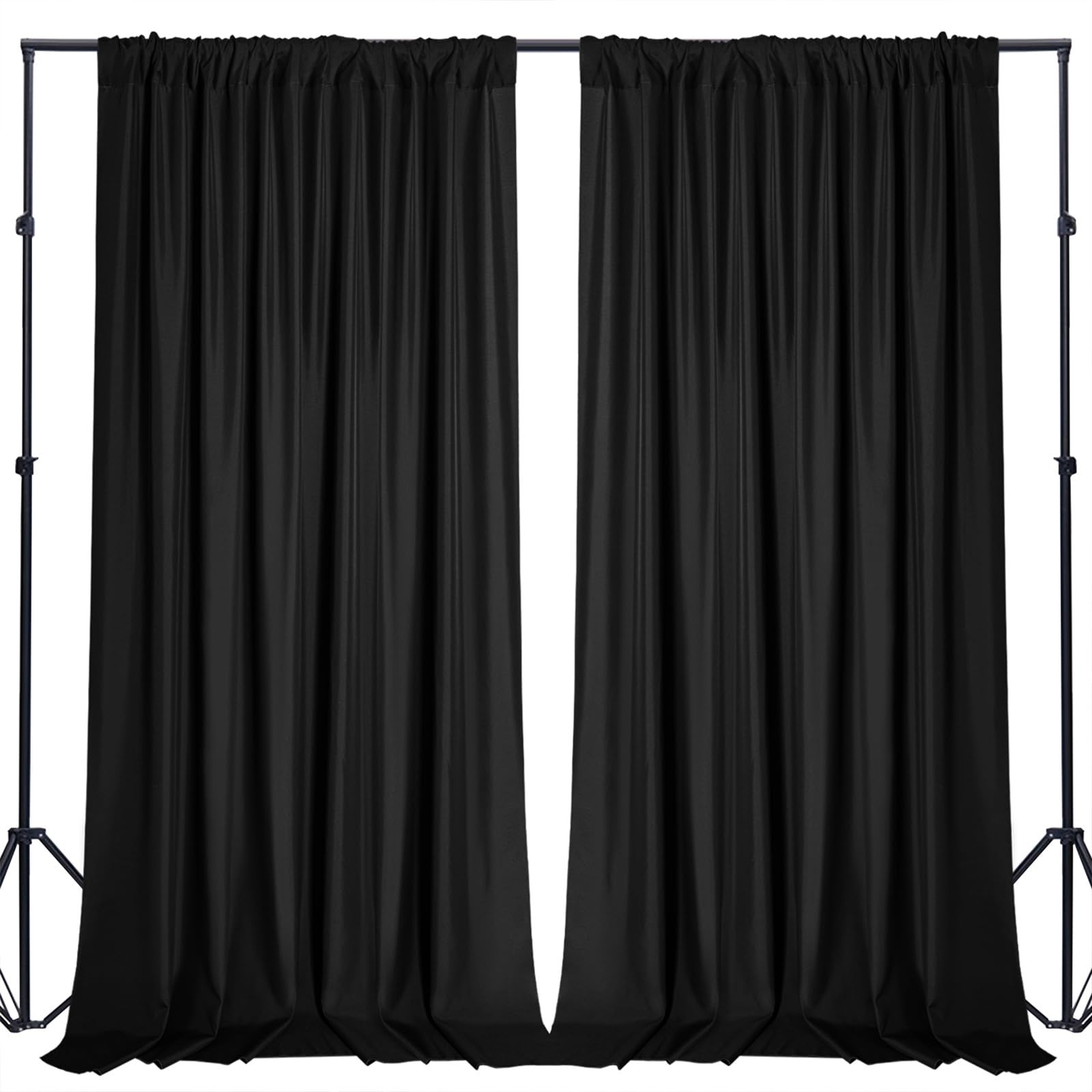 2 Panels Black 10×10 FT Polyester Backdrop Curtains Rod Pocket Party Wedding