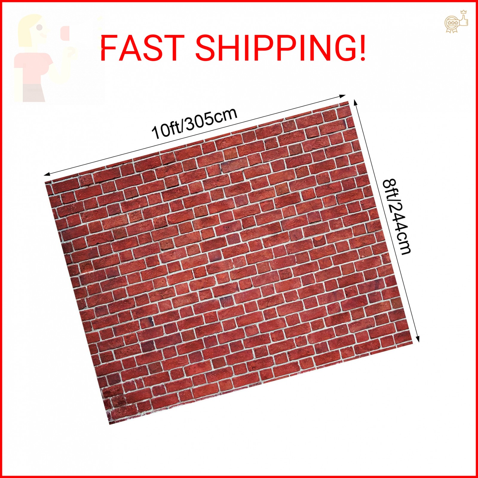 VitalCozy 10 x 8 ft Brick Wall Backdrop for Photoshoot Polyester Fabric Red Bric