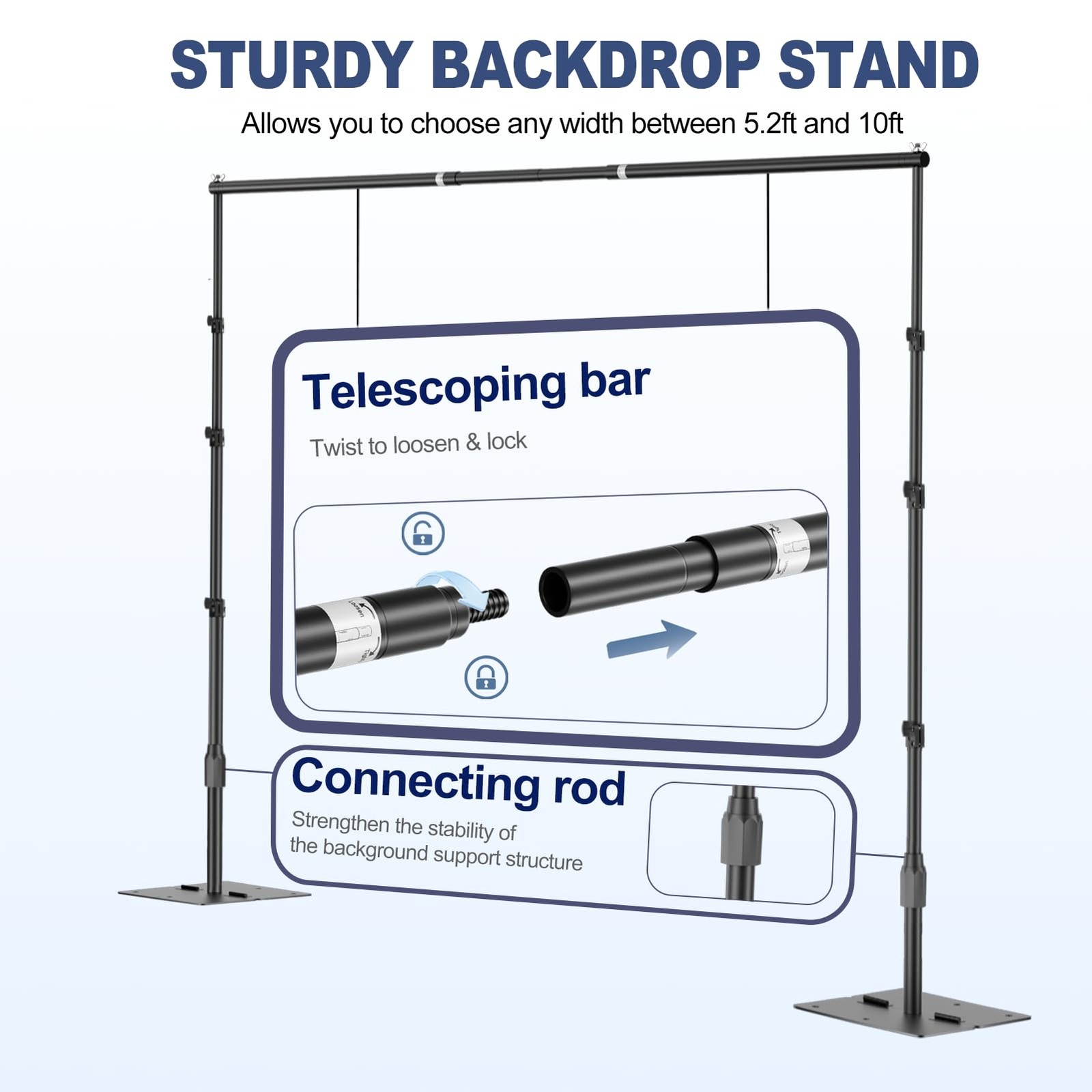 EMART Backdrop Stand,10x10ft(WxH) Adjustable Photo Background 10x10ft, Black