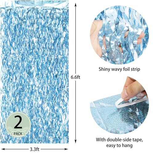 Light Blue Wave Party Backdrop Decoration -Foil Fringe Curtain Blue Party
