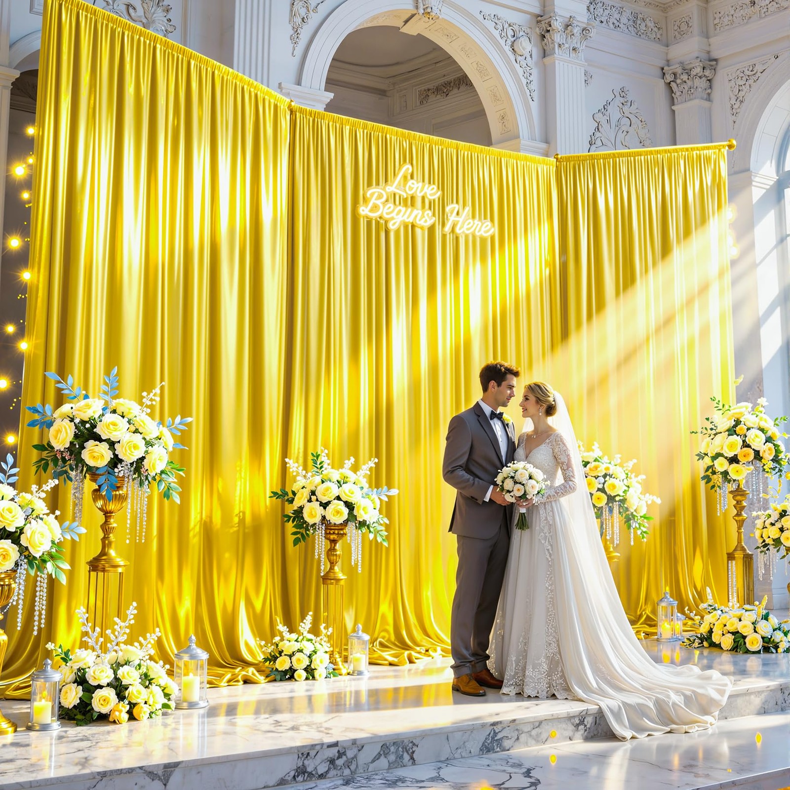 40x10ft Yellow Gold Glitter Backdrop Curtain W5 x H10′(8 Panels),